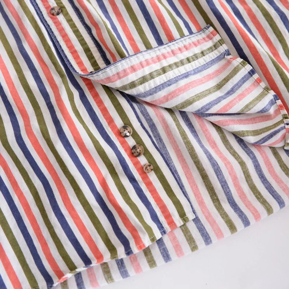 Vintage 90s Eddie Bauer  Blue Coral Stripe Button Down Dress Shirt 100% Cotton M - Picture 11 of 12